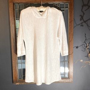 EILEEN FISHER white knit hooded lightweight linen hooded sweater size Small